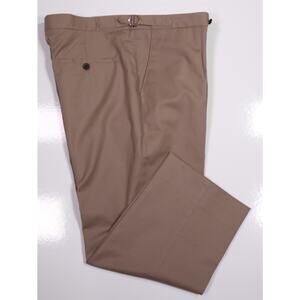 Studiosuits Bespoke Khaki Tan Cotton Side Buckle Dress Pants Pleated 37x25